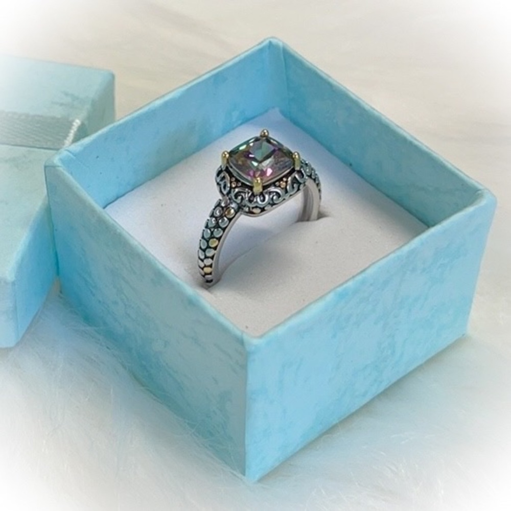 Sterling Silver Celtic Rainbow Topaz Cushion CZ - Picture 2 of 9